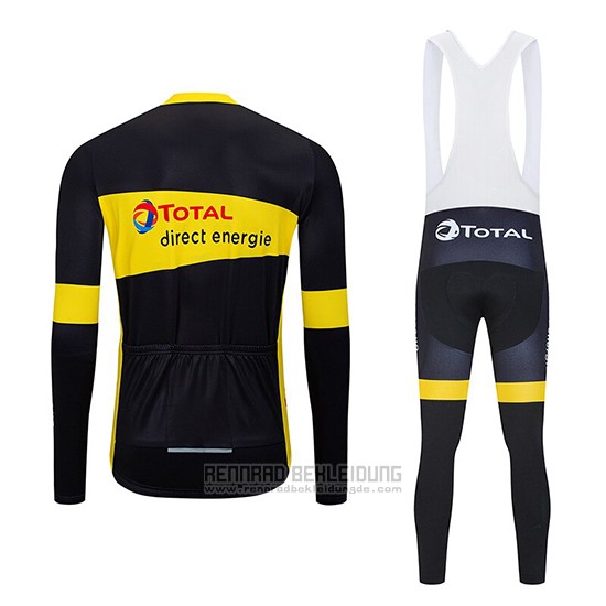 2019 Fahrradbekleidung Direct Energie Shwarz Gelb Trikot Langarm und Tragerhose